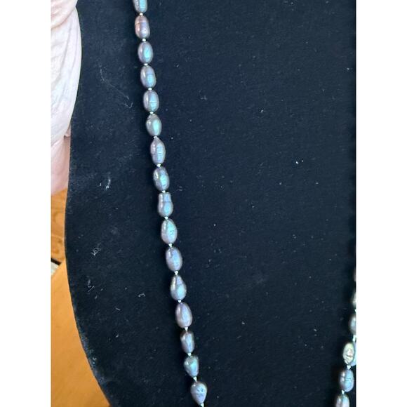 Blue/Purple Long Freshwater Pearl Necklace - Picture 3 of 3